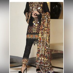 Pure Silk Beaded Dress with pants and scarf